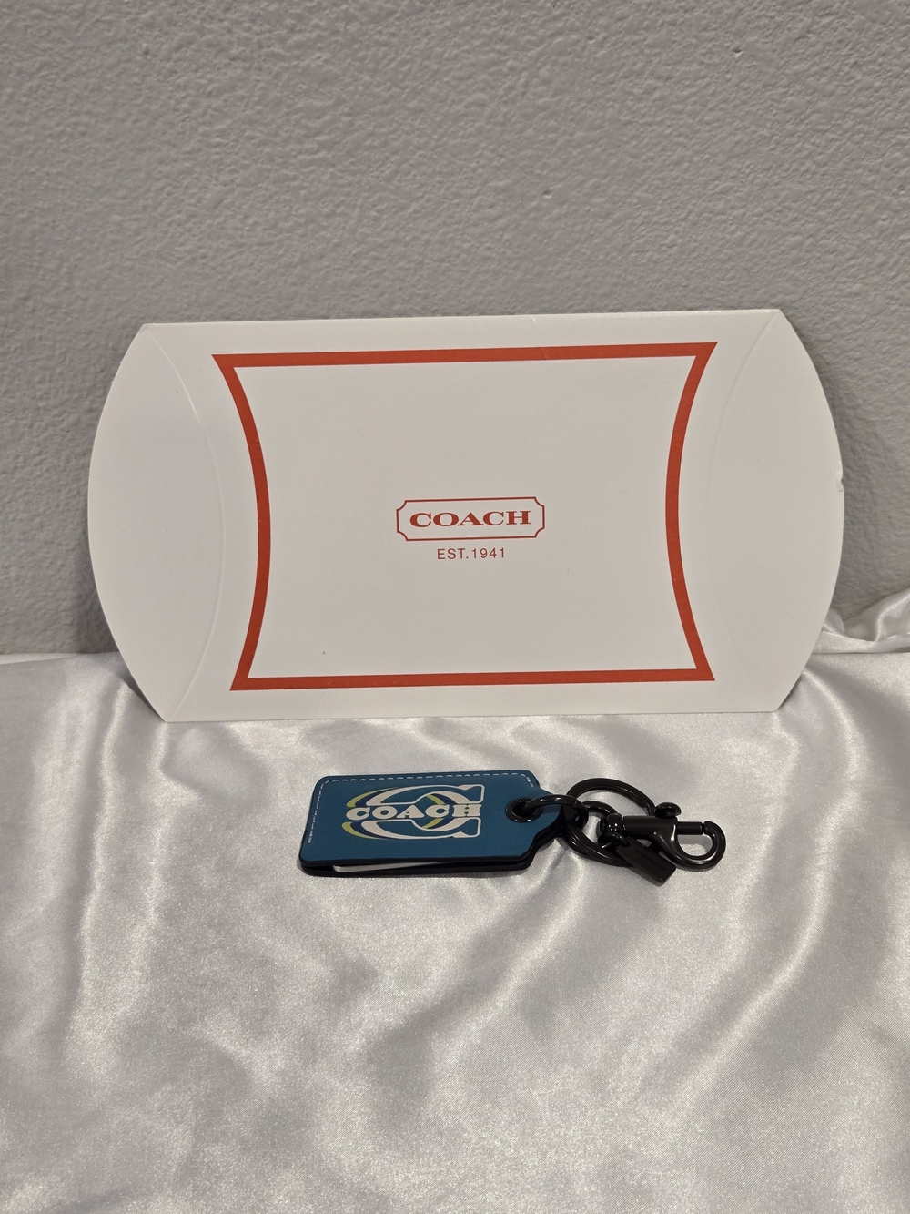 Coach Teal Blue Logo Leather Key Fob/Bottle Opener with Gunmetal Hardware NWOT